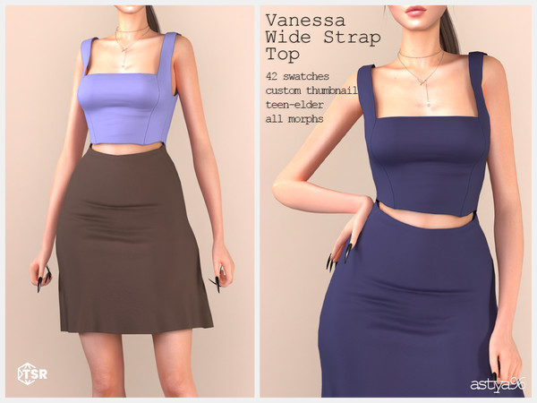 Sims 4 — Vanessa Wide Strap Top by astya96cc — 42 swatches