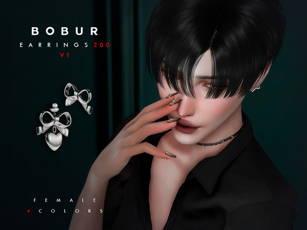 Sims 4 — Bow stud earrings Set by Bobur2 — Bow stud earrings set with and without pendant for female
