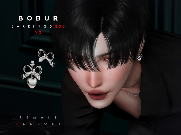 Sims 4 — Bobur Earrings 200 V2 by Bobur2 — Bow stud earrings set with and without pendant for female