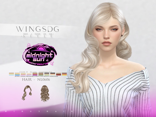 Sims 4 — WINGS HAIR-one-sided long curly hair by wingssims — WINGS HAIR TS4 NL0606 (one-sided long curly hair) Colors:30