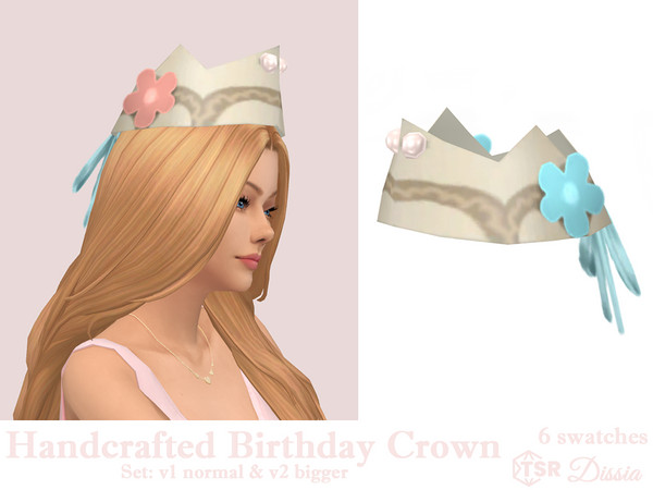 Sims 4 — Handcrafted Birthday Crown by Dissia — Handmade bday hat with a flower, pearls and bow at back