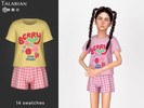 Sims 4 — Adaline T-Shirt and Gingham Shorts Outfit Berry Friends CHILD by talarian — Playful two-piece outfit with a