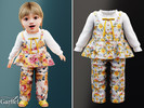 Sims 4 — Infant - Floral suspender pants outfit with ruffled blouse by Garfiel — A sweet infant outfit featuring a soft