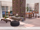 Sims 4 — Boho Living Room by BlusterSims — A warm and inviting living room featuring natural wood finishes, soft neutral