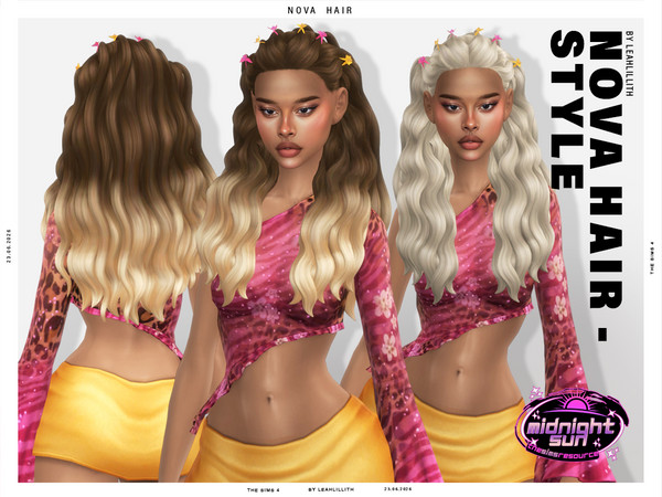 Sims 4 — Midnight Sun Nova y2k Wavy Nova Hairstyle by Leah_Lillith — There is optional recolor (color wheel) which can be