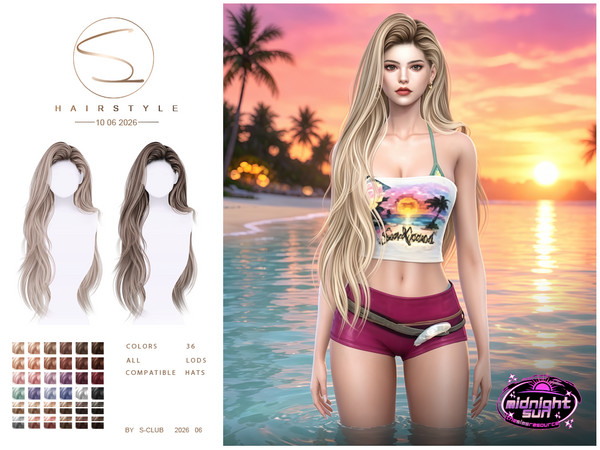 Sims 4 — S-CLUB LONG FLOWING HAIR MidnightSun by S-Club — Long flowing hair hope you like, thank you.