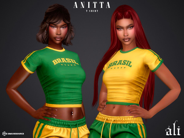 Sims 4 — ANITTA t-shirt by ali1 — Set Includes: T-shirt, Long-sleeve top, Tank top, pants, shorts, skirt and 2 dresses