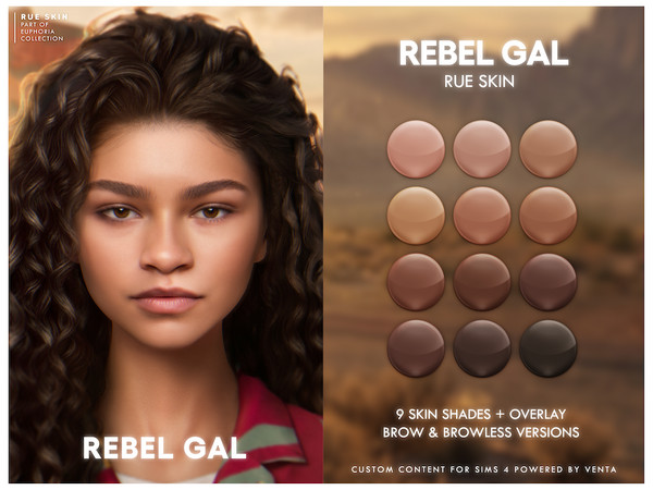 Sims 4 — Rebel Gal - Rue Skin and Overlay by VentaStudio — 18 Swatches