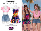 Sims 4 — MIDNIGHT SUN - Crop T-shirt and Denim Skirt with Tie-Dye Pleated Mini Dress by Daph's — Refresh your Sims'
