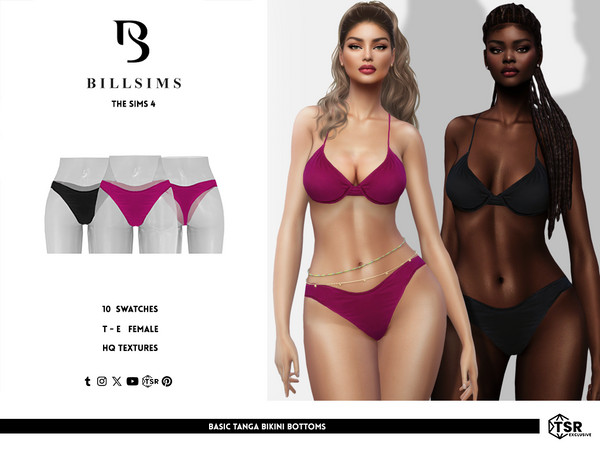 Sims 4 — Basic Tanga Bikini Bottoms by Bill_Sims — This set includes a triangle bikini top with double straps and a pair