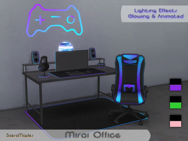 Sims 4 — Mirai Office by SaeraMaples — Modern gaming style office featuring a glowing, scrolling RGB effect. Includes 3