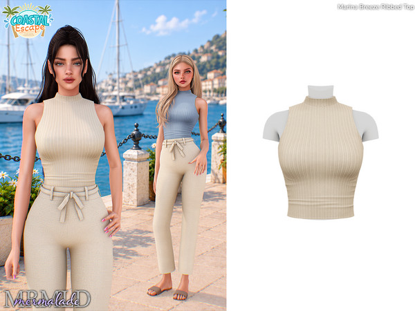 Sims 4 — MERMALADE Marina Breeze Ribbed Top by Mermalade — Marina Breeze Ribbed Top - Marina Breeze Linen Pants