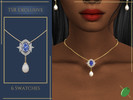 Sims 4 — Clara Sapphire Pearl Necklace by Pitted0live — Intricate sapphire pendant with diamonds and a drop pearl Custom