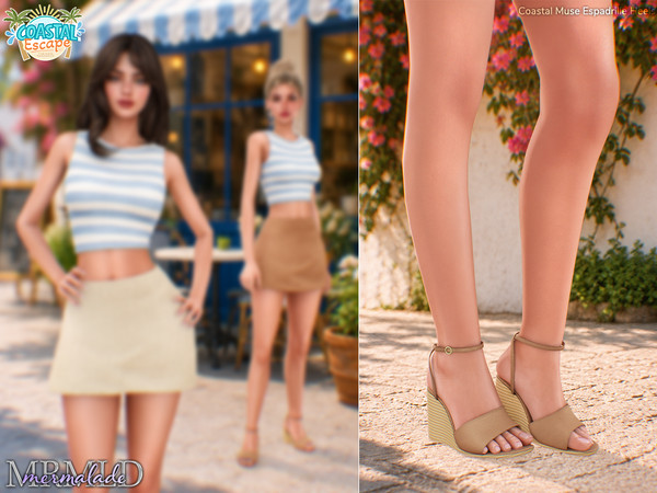 Sims 4 — MERMALADE Coastal Muse Espadrille Heels by Mermalade — Coastal Muse Striped Top - Coastal Muse Linen Mini Skirt