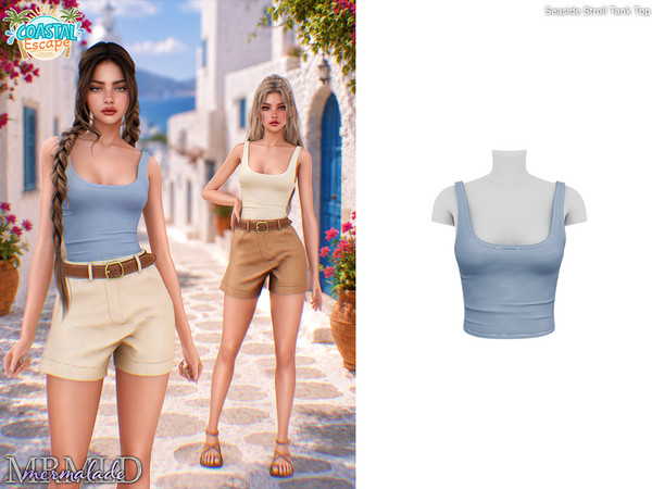 Sims 4 — MERMALADE Seaside Stroll Tank Top by Mermalade — Seaside Stroll Tank Top - Seaside Stroll Belted Shorts