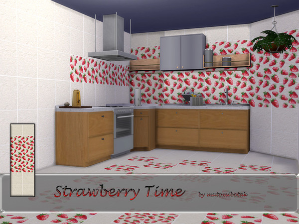 Sims 4 — Strawberry Time by matomibotaki — Strawberry season has arrived, and now we can enjoy them on our kitchen tiles