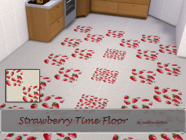 Sims 4 — Strawberry Time Floor by matomibotaki — Strawberry season has arrived, and now we can enjoy them on our kitchen