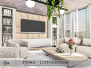 Sims 4 — Poma - Livingroom by Rirann — Poma is an elegant living room with an office and library area in white and beige
