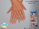 Sims 4 — Coastal Escape - Soft Gold Decal Glam Almond Nails by LVNDRCC — Medium almond manicure with shiny, decorative