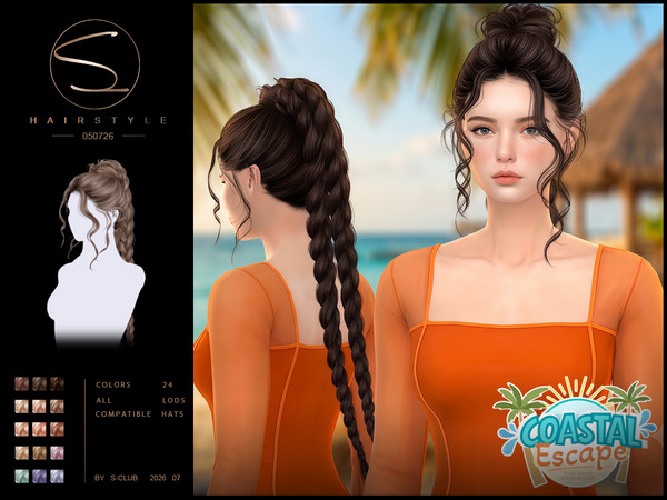 Sims 4 — S-CLUB braid ponytail HAIRSTYLE Coastal Escape by S-Club — S-CLUB braid ponytail HAIRSTYLE, 050726, hope you