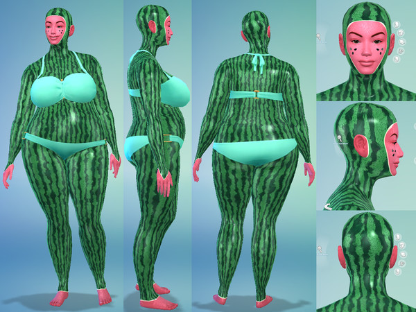 Sims 4 — watermelonskindimpleleft by Lala_Sara — Skin that makes your sim look like a Watermelon.