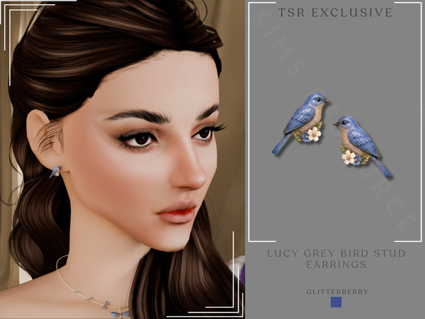 Sims 4 — Lucy Grey Bird Stud Earrings by Glitterberryfly — A blue bird stud earring