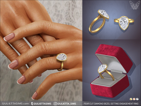 Sims 4 — Pear Cut Diamond Bezel Setting Engagement Ring by feyona — Pear Cut Diamond Bezel Setting Engagement And Wedding