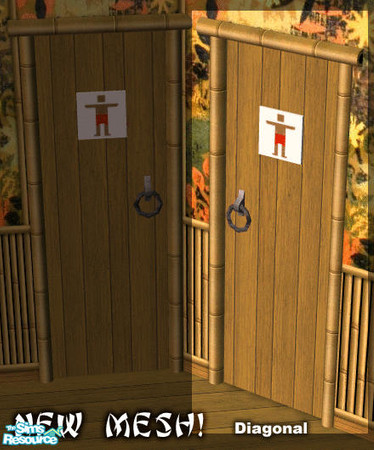 Sims 2 — Sim Tiki - Bamboo Men's Door (Diagonal) by Shannanigan — Diagonal version of Bamboo Mens Door. Requires straight