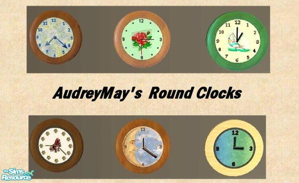Sims 2 — AudreyMay's Round Clocks Set by Audrey_May — Six recolors of Shakeshaft's round wall clock mesh