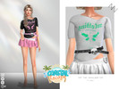 Sims 4 — OFF-THE-SHOULDER TOP by ZNsims — off-the-shoulder, top, shoulder-slit, belt, print