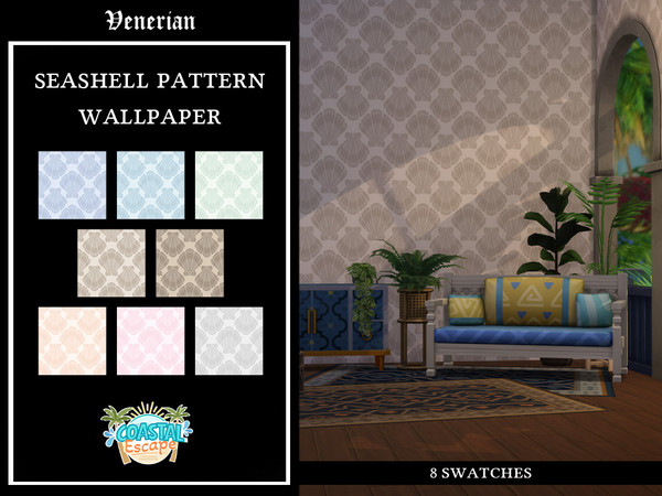 Sims 4 — Seashell Pattern Wallpaper by Venerian — 8 swatches Found in the wallpaper category Price: 2 simoleons