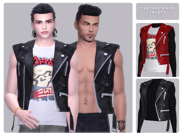 Sims 4 — Leather Biker Jacket -Base Layer- by OranosTR — This sleeveless leather biker jacket made in maxis match style.