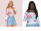 Sims 4 — Rosa Top by Dissia — Bare shoulders long sleeves roses pattern top