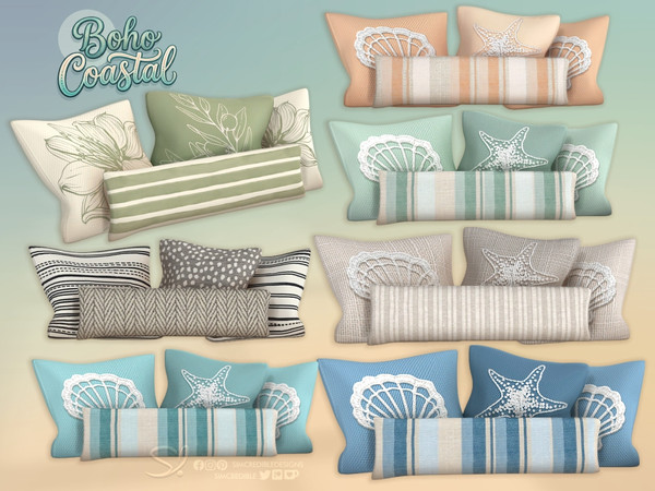 Sims 4 — Boho Coastal Cushions by SIMcredible! — Oh the summer! That's the time of the year to be lazy, lie down in bed