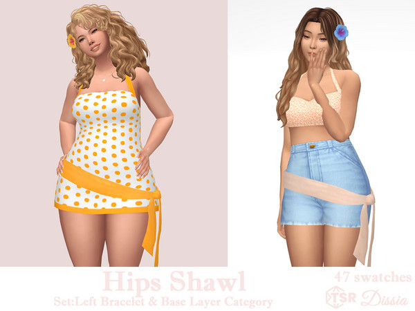 Sims 4 — Hips Shawl Belt by Dissia — Shawl tied on hips in tight and more oversized version to suit more clothes