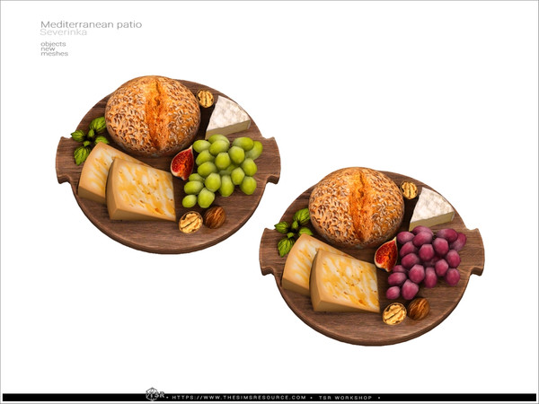 Sims 4 — Mediterranean cheese board 2 by Severinka_ — A set of furniture and decor to decorate a patio in a Mediterranean