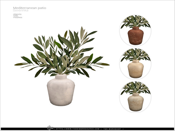 Sims 4 — Mediterranean olive branches by Severinka_ — A set of furniture and decor to decorate a patio in a Mediterranean