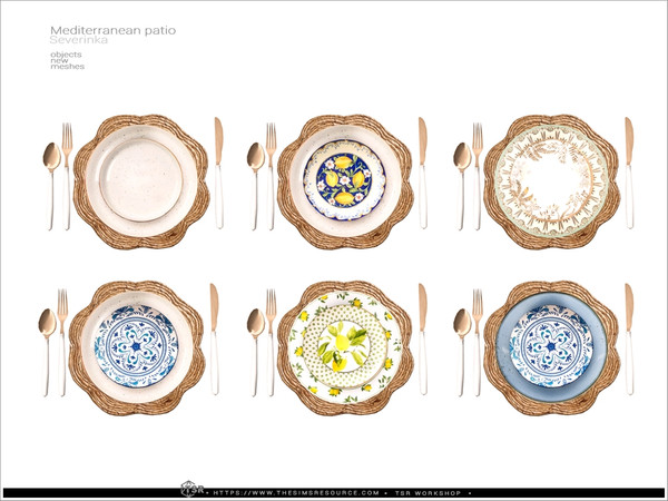 Sims 4 — Mediterranean tableware by Severinka_ — A set of furniture and decor to decorate a patio in a Mediterranean