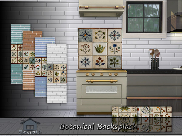 Sims 4 — Botanical Backsplash by Emerald — Botanical backsplash brings nature indoors using plant,leaf or floral designs.