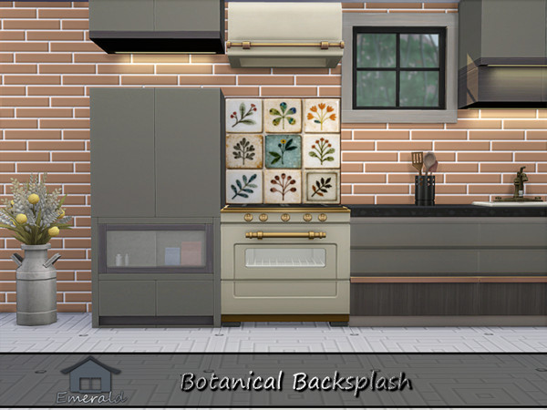 Sims 4 — Botanical Backsplash S 1 by Emerald — Botanical backsplash brings nature indoors using plant,leaf or floral