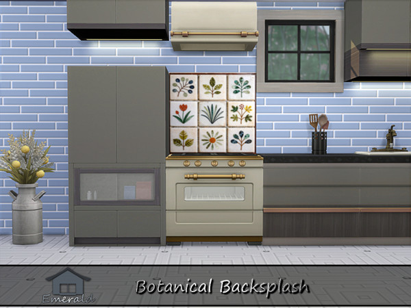 Sims 4 — Botanical Backsplash S 2 by Emerald — Botanical backsplash brings nature indoors using plant,leaf or floral