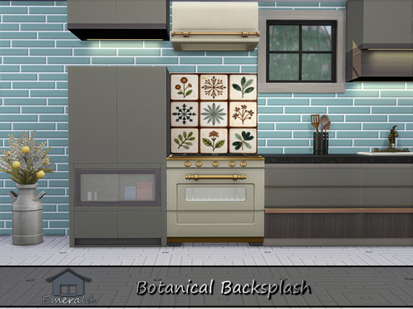 Sims 4 — Botanical Backsplash S 3 by Emerald — Botanical backsplash brings nature indoors using plant,leaf or floral