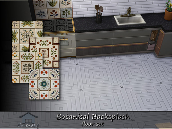 Sims 4 — Botanical Backsplash floor1 by Emerald — Botanical backsplash brings nature indoors using plant,leaf or floral