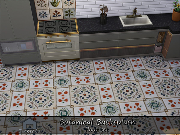Sims 4 — Botanical Backsplash floor3 by Emerald — Botanical backsplash brings nature indoors using plant,leaf or floral