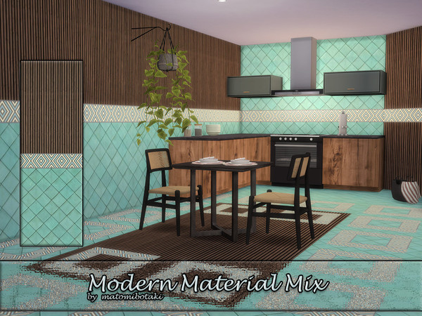 Sims 4 — Modern Material Mix by matomibotaki — Attractive mix of materials featuring wooden slats, ceramic tiles, and an