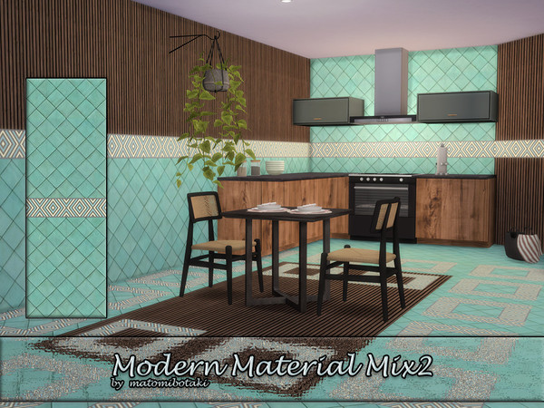 Sims 4 — Modern Material Mix2 by matomibotaki — Attractive mix of materials featuring wooden slats, ceramic tiles, and an