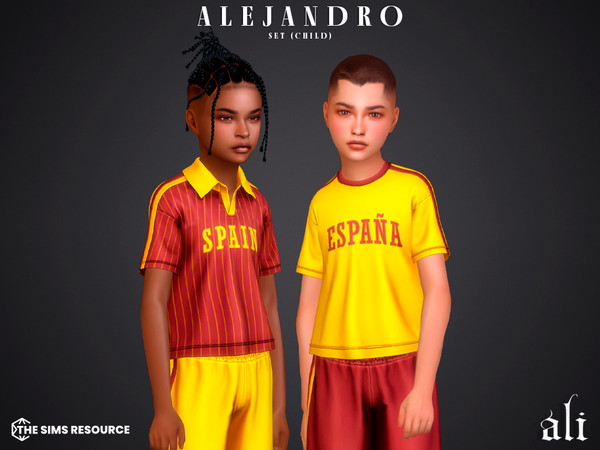 Sims 4 — ALEJANDRO set - child by ali1 — Spain Lettering T-shirt, Polo and shorts