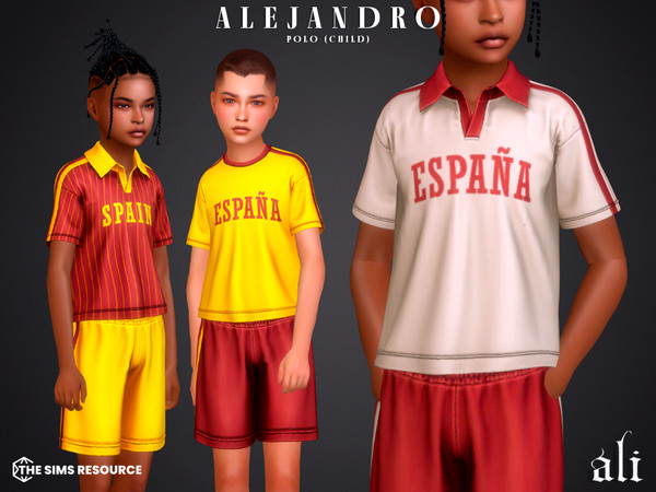 Sims 4 — ALEJANDRO polo - child by ali1 — Spain Lettering T-shirt, Polo and shorts