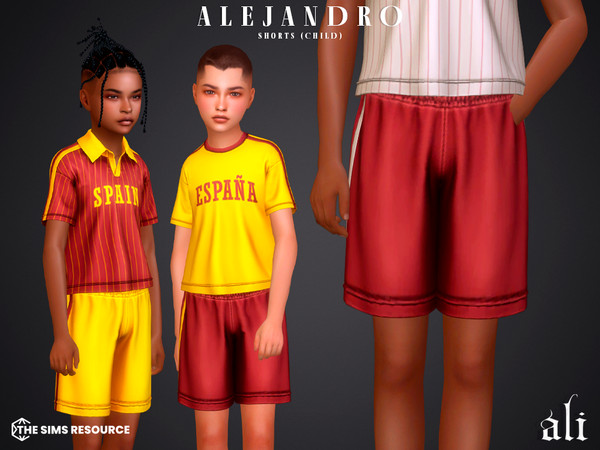 Sims 4 — ALEJANDRO shorts - child by ali1 — Spain Lettering T-shirt, Polo and shorts