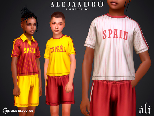 Sims 4 — ALEJANDRO t-shirt - child by ali1 — Spain Lettering T-shirt, Polo and shorts